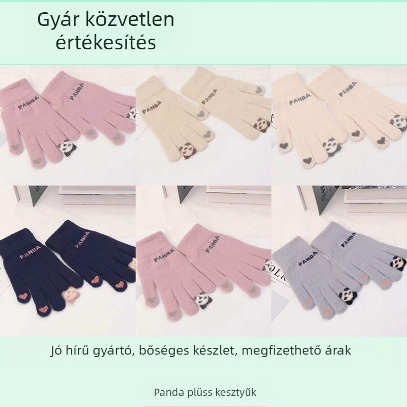 Uniszex ujjas kesztyű jacquard műminkból, kétoldalas velúrral, betűs mintával, melegen tart