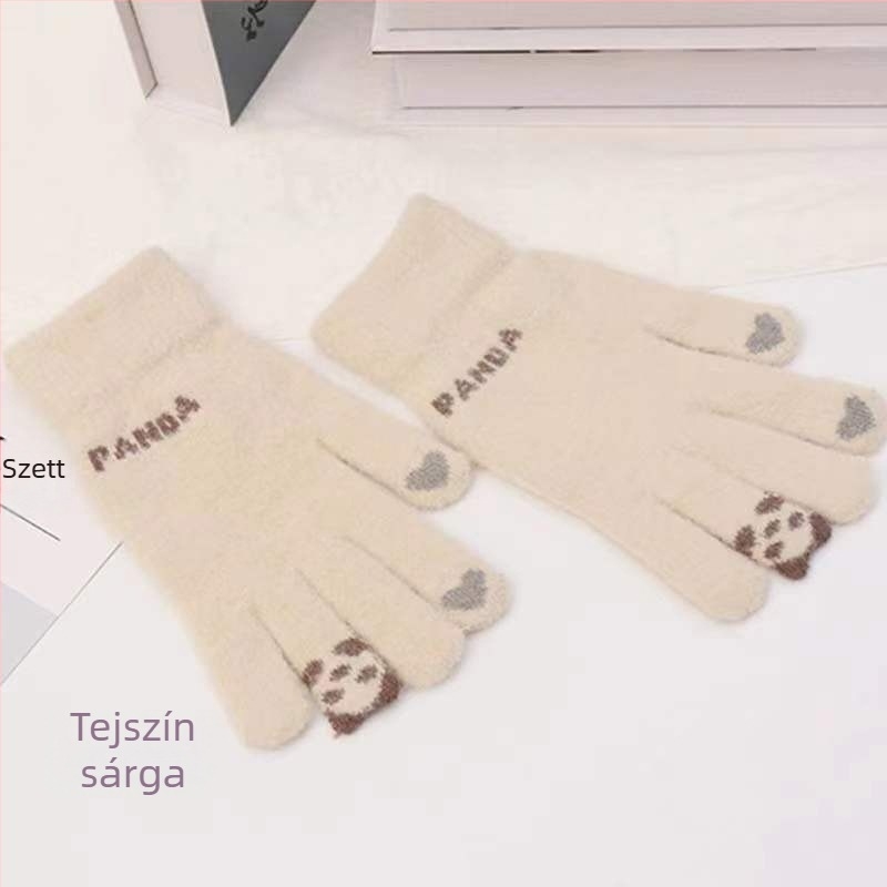 Uniszex ujjas kesztyű jacquard műminkból, kétoldalas velúrral, betűs mintával, melegen tart