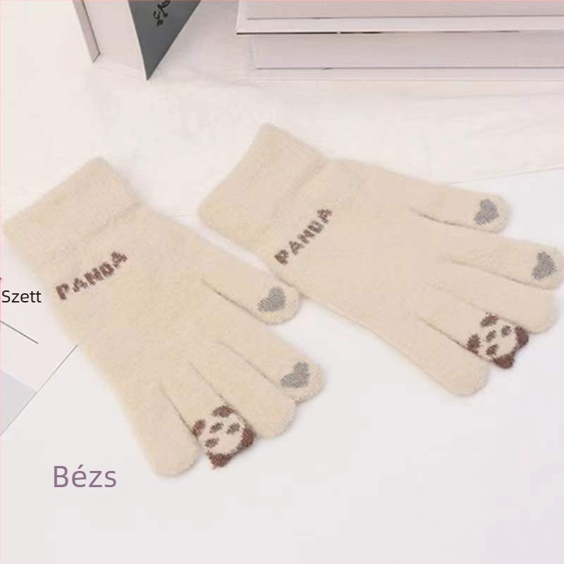 Uniszex ujjas kesztyű jacquard műminkból, kétoldalas velúrral, betűs mintával, melegen tart