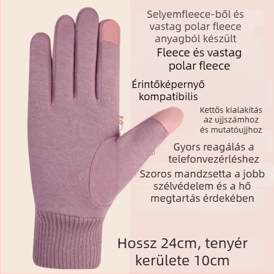 Velúr béléses téli teljes ujjú kerékpáros kesztyű érintésérzékeny kijelzővel
