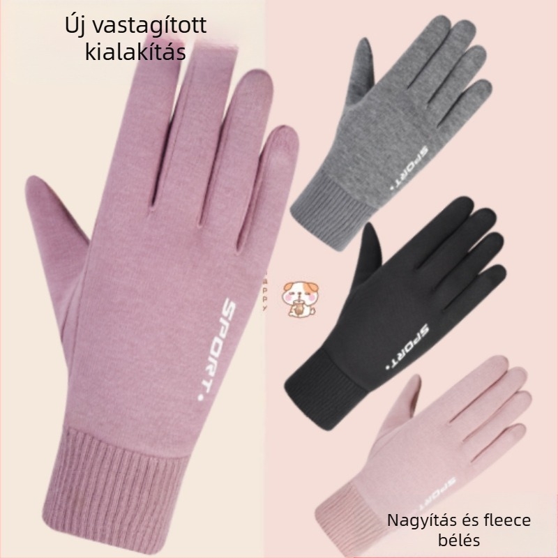 Velúr béléses téli teljes ujjú kerékpáros kesztyű érintésérzékeny kijelzővel