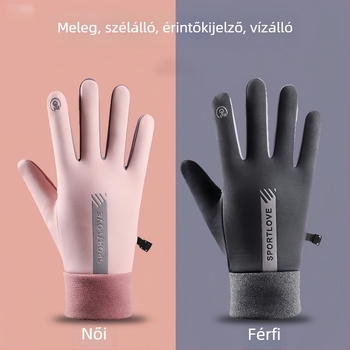 Téli kerékpáros kesztyűk, uniszex – szélálló, fleece bélés, érintőképernyő kompatibilis, vízálló, csúszásmentes, kültéri sportokhoz