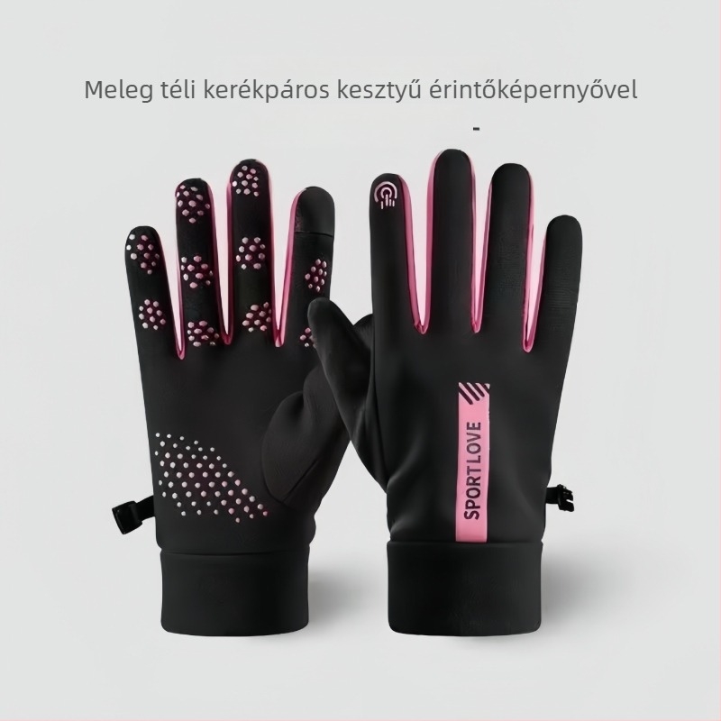 Téli kerékpáros kesztyűk, uniszex – szélálló, fleece bélés, érintőképernyő kompatibilis, vízálló, csúszásmentes, kültéri sportokhoz