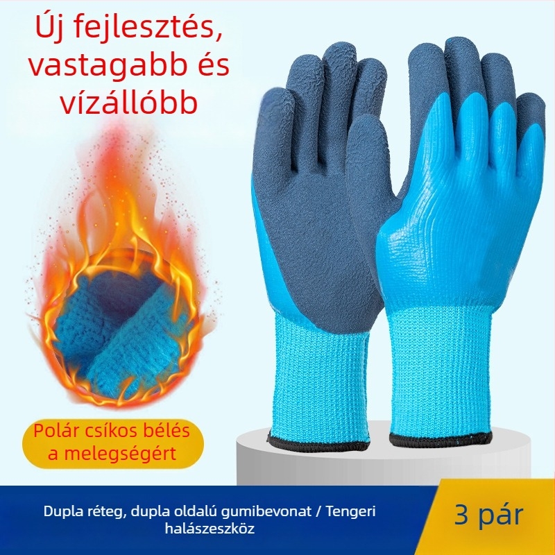 Latex/kaucs kesztyű halászathoz és rákfogáshoz – vízálló, szúrás- és vágásálló, anti-átfúrás, közepes vastagságú, felnőtt