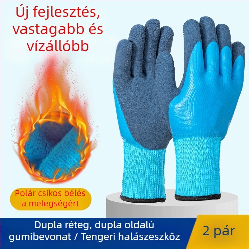 Latex/kaucs kesztyű halászathoz és rákfogáshoz – vízálló, szúrás- és vágásálló, anti-átfúrás, közepes vastagságú, felnőtt