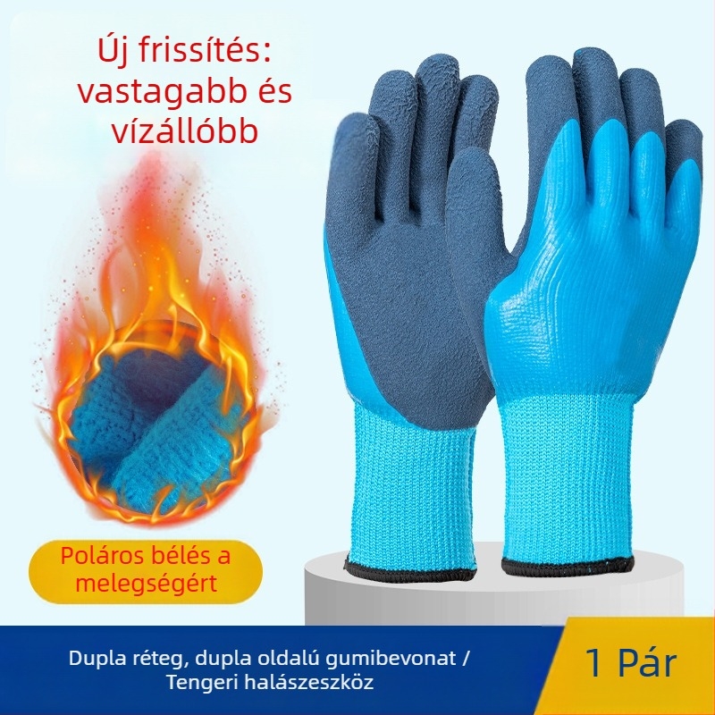Latex/kaucs kesztyű halászathoz és rákfogáshoz – vízálló, szúrás- és vágásálló, anti-átfúrás, közepes vastagságú, felnőtt