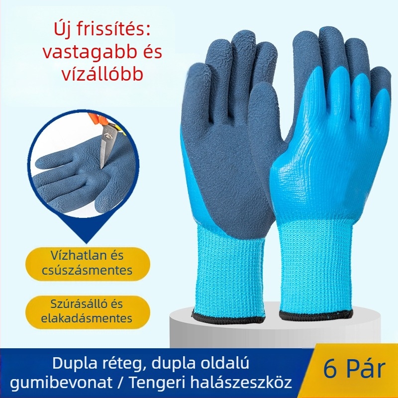Latex/kaucs kesztyű halászathoz és rákfogáshoz – vízálló, szúrás- és vágásálló, anti-átfúrás, közepes vastagságú, felnőtt