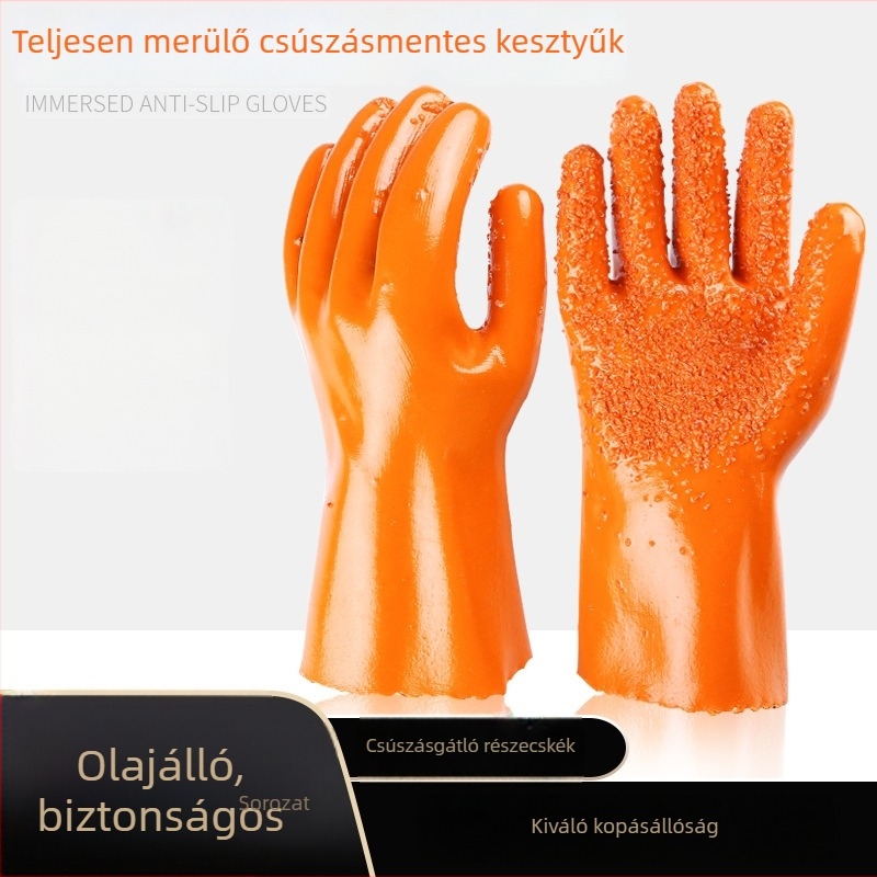 Hongshan munkavédelmi kesztyű, olajálló, vízálló, csúszásmentes, dip kaucsuk bevonattal, 165 g, gépek üzemeltetésére és karbantartására