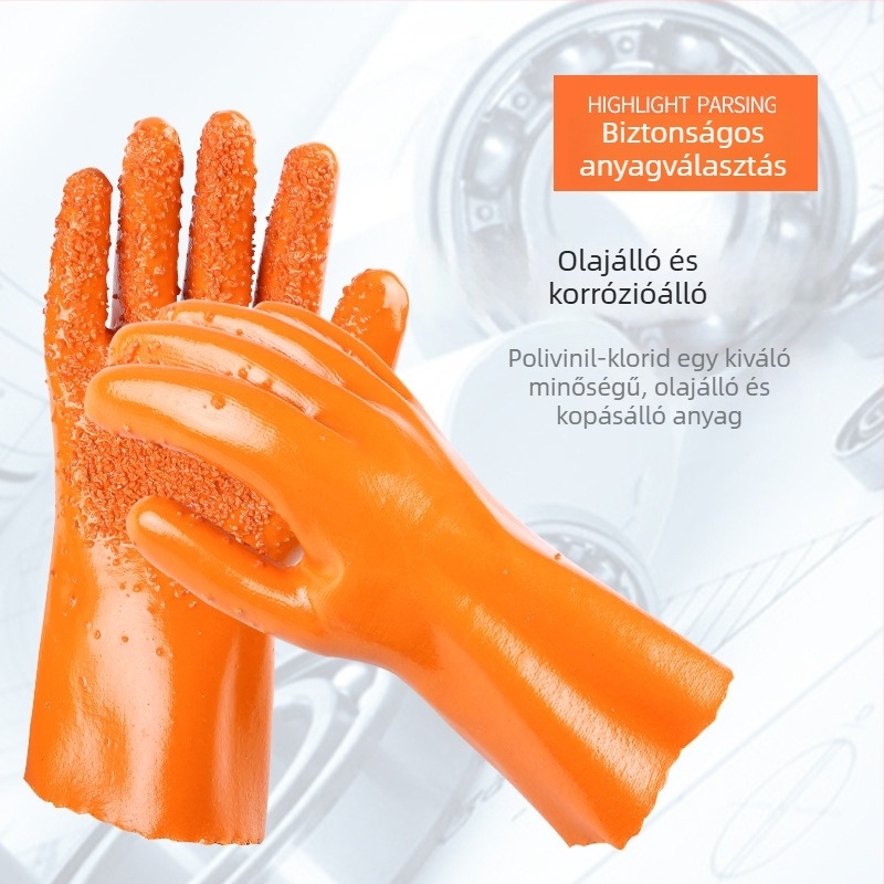Hongshan munkavédelmi kesztyű, olajálló, vízálló, csúszásmentes, dip kaucsuk bevonattal, 165 g, gépek üzemeltetésére és karbantartására