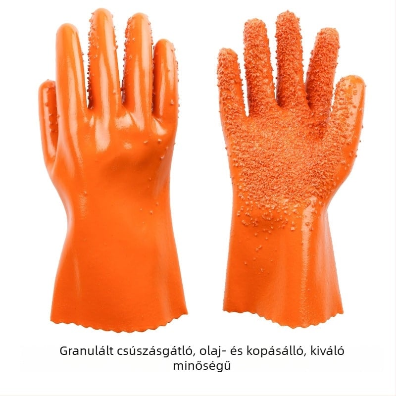 Hongshan munkavédelmi kesztyű, olajálló, vízálló, csúszásmentes, dip kaucsuk bevonattal, 165 g, gépek üzemeltetésére és karbantartására