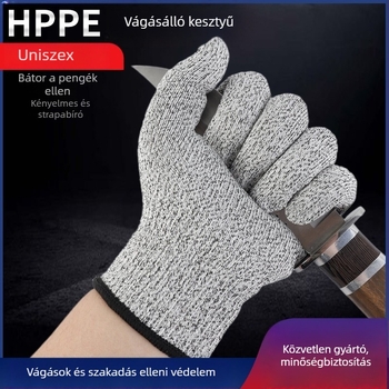 HPPE 5-ös vágásvédelmi kesztyűk, élelmiszer-minőségű, kertészeti szedéshez, kötött dizájn, gyerekeknek és felnőtteknek, munkahelyi védelem