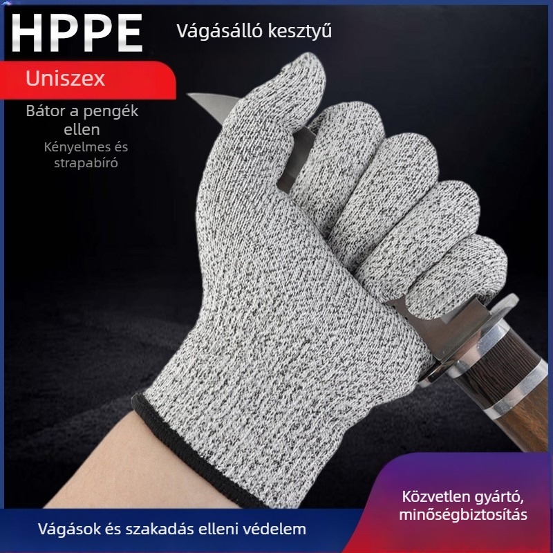 HPPE 5-ös vágásvédelmi kesztyűk, élelmiszer-minőségű, kertészeti szedéshez, kötött dizájn, gyerekeknek és felnőtteknek, munkahelyi védelem