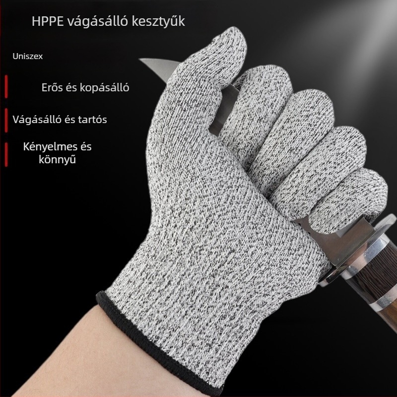 HPPE 5-ös vágásvédelmi kesztyűk, élelmiszer-minőségű, kertészeti szedéshez, kötött dizájn, gyerekeknek és felnőtteknek, munkahelyi védelem