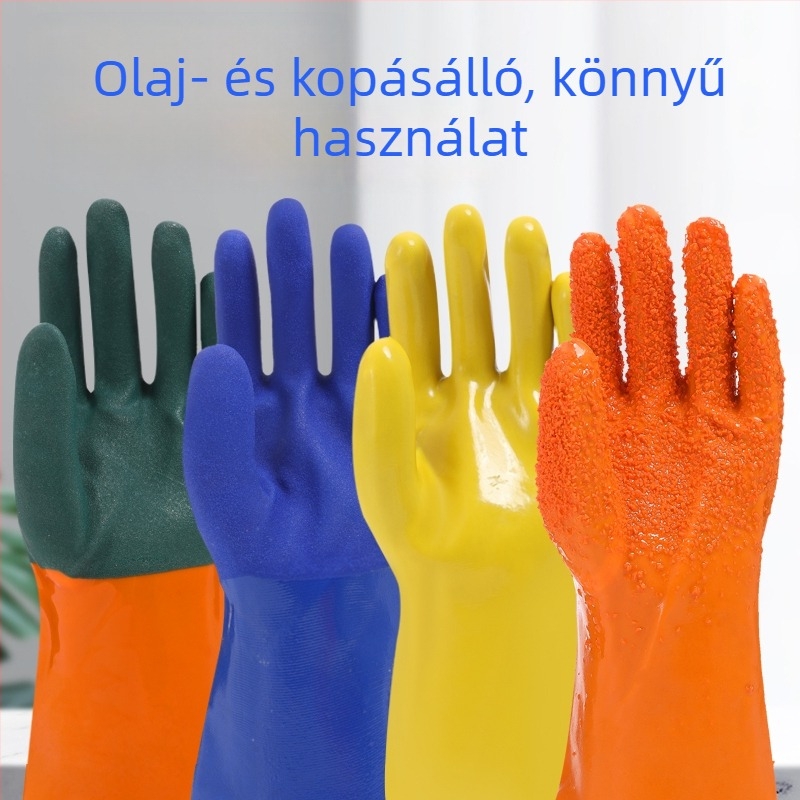 Teljesen merített gumiból készült munkavédelmi kesztyűk – csúszásmentes, olajálló, kopásálló, vastagított kivitel