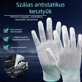Szénszálas munkakesztyű ujjak és tenyér bevonattal, érintőképernyő-kompatibilis, lélegző, csúszásmentes/antistatkus