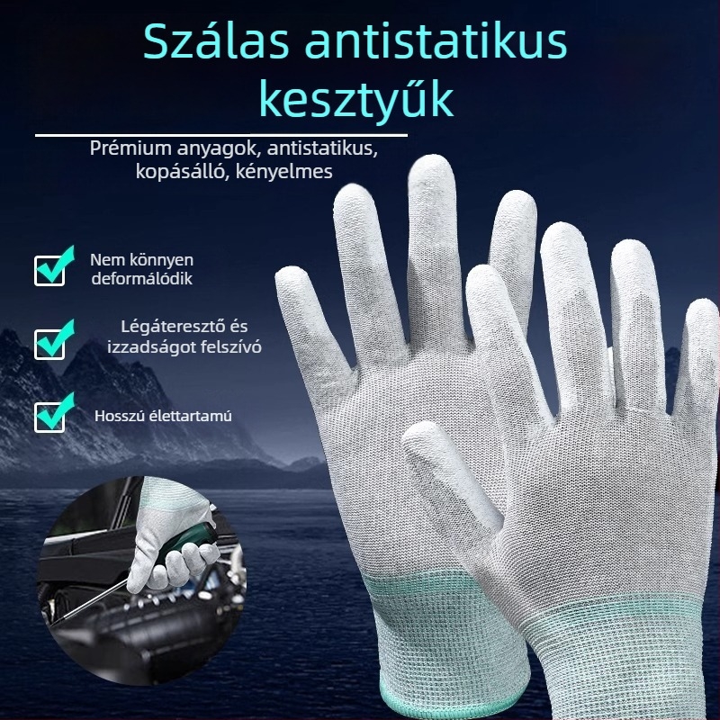 Szénszálas munkakesztyű ujjak és tenyér bevonattal, érintőképernyő-kompatibilis, lélegző, csúszásmentes/antistatkus