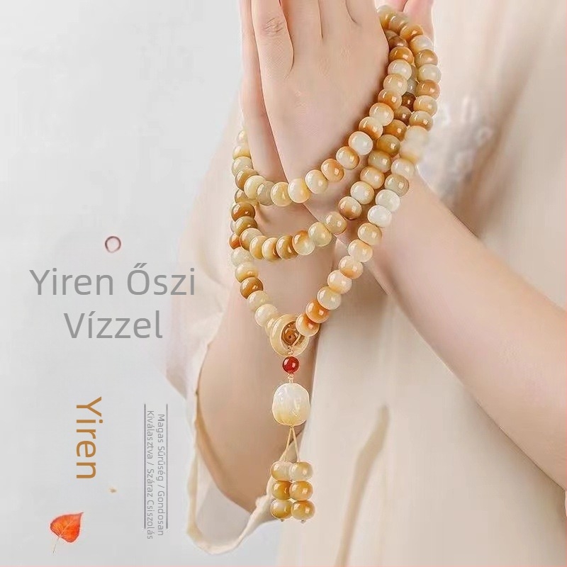 Bodhi gyökérből készült 108 gyöngyös karkötő, kézzel készített, modern minimál stílus, nőknek szánt ajándék