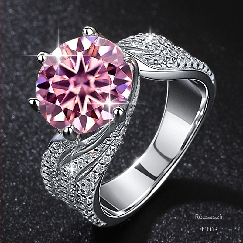 Moissanite rózsaszín gyémánt gyűrű, 925-ös ezüst, hatágú foglalat, retro luxus, három generáció szeretete, 3–5 ct
