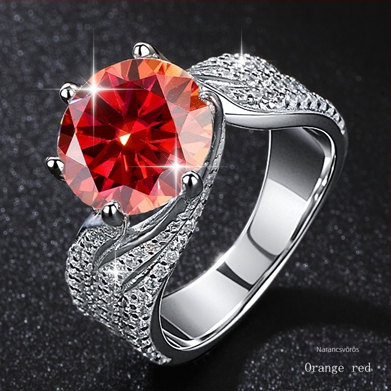 Moissanite rózsaszín gyémánt gyűrű, 925-ös ezüst, hatágú foglalat, retro luxus, három generáció szeretete, 3–5 ct