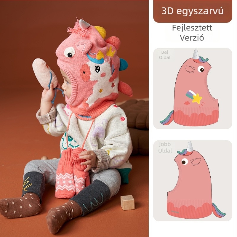 Kocotree Gyerekek Pulóveres Sapka Beépített Dinozauros Sállal – Tél, Gömb alakú Fejtető, 4–6 évesek