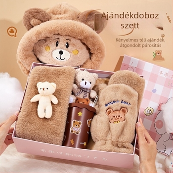 Sál ajándékcsomagban, ajándékdoboztban, őszi-téli, rajzfilm-stílus, üzleti ajándék