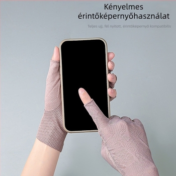 Női félujjas Ice Silk kesztyűk 7038 – ujjak nélküli kesztyű manikűrhöz, teakeveréshez, kerékpározáshoz és vezetéshez; lélegző, UV-védelem, csúszásmentes, ultrakönnyű, érintőképernyő-kompatibilis (12 pár csomagolásonként)