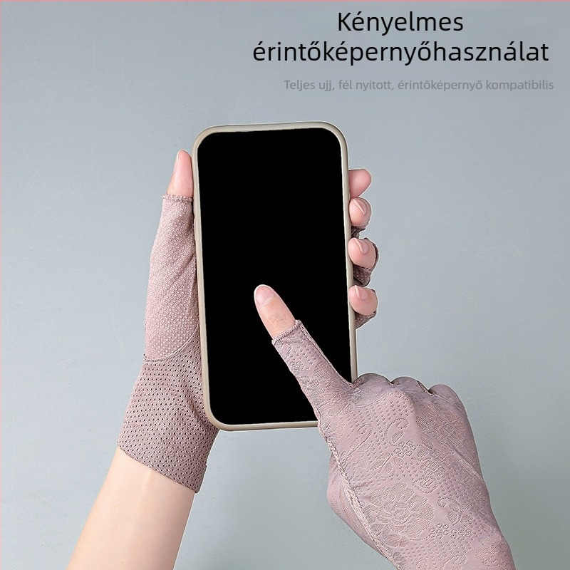 Női félujjas Ice Silk kesztyűk 7038 – ujjak nélküli kesztyű manikűrhöz, teakeveréshez, kerékpározáshoz és vezetéshez; lélegző, UV-védelem, csúszásmentes, ultrakönnyű, érintőképernyő-kompatibilis (12 pár csomagolásonként)