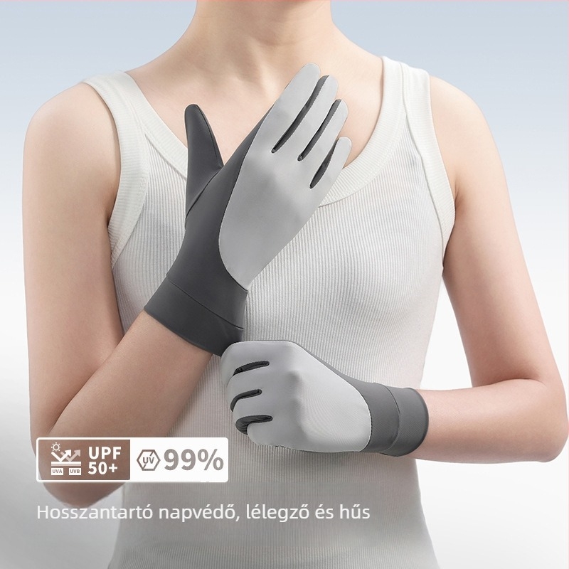 Női UV-védelmet nyújtó kesztyű, Ice Silk, lélegző, gyorsan száradó, csúszásmentes, érintőképernyő-kompatibilis