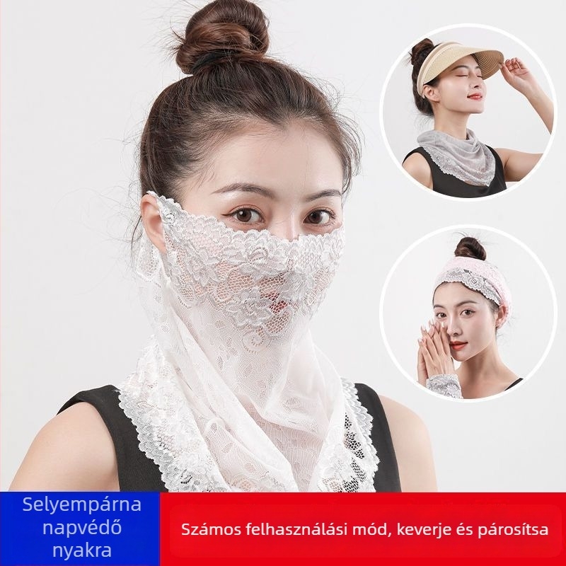 Nyári napsugárvédő sál UV védelemmel, légáteresztő, ultrakönnyű, árnyék a nyak köré, nylon csipke anyag
