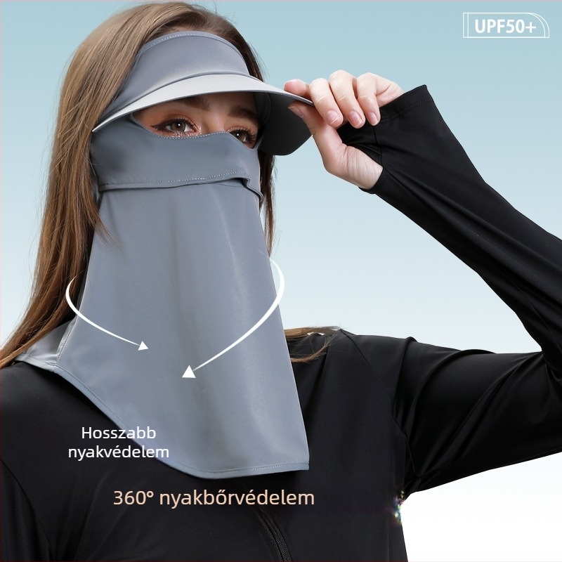 Beépített napvédő maszk nyak- és vállvédővel, lélegző nylon anyag, UV védelem