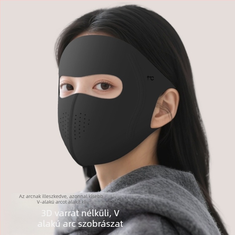 Kültéri kerékpározáshoz fleece-beléssel ellátott teljes arcmaszk – szélálló, UV-védelem, melegen tartja