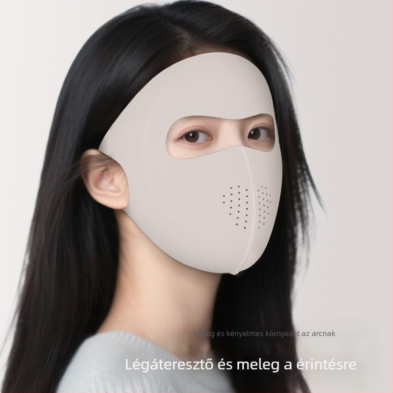 Kültéri kerékpározáshoz fleece-beléssel ellátott teljes arcmaszk – szélálló, UV-védelem, melegen tartja