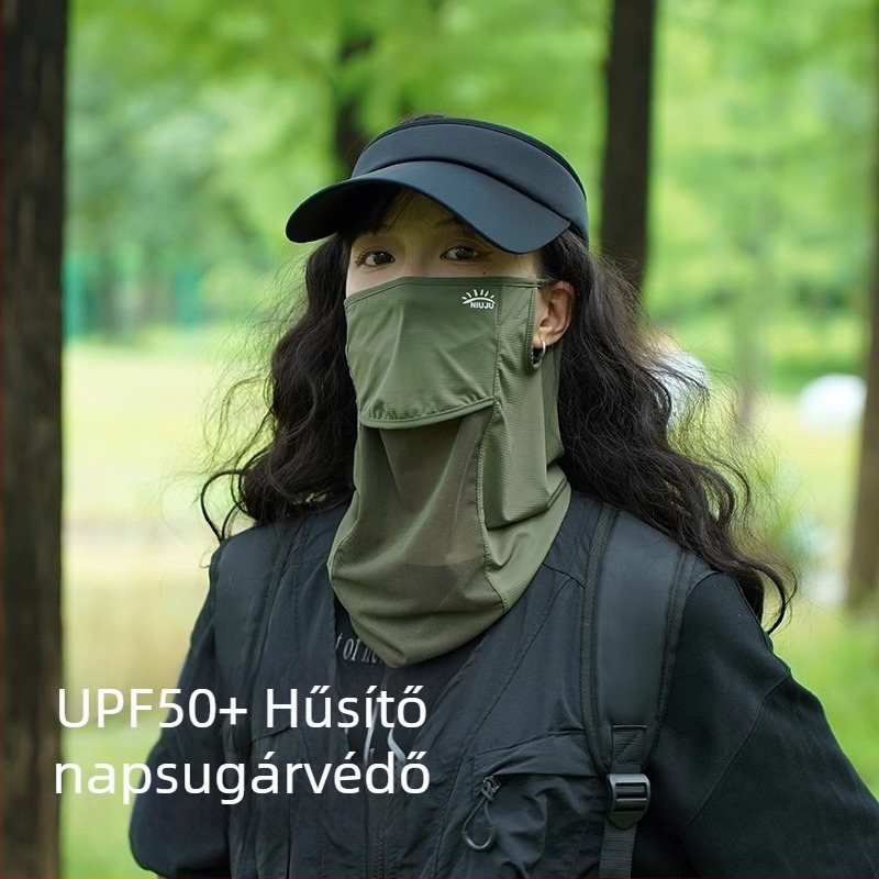 Nyárra tervezett fél-arc maszk, légáteresztő nylon anyagból, napvédő, részben lefedő kialakítás, nyakvédő futáshoz és kerékpározáshoz