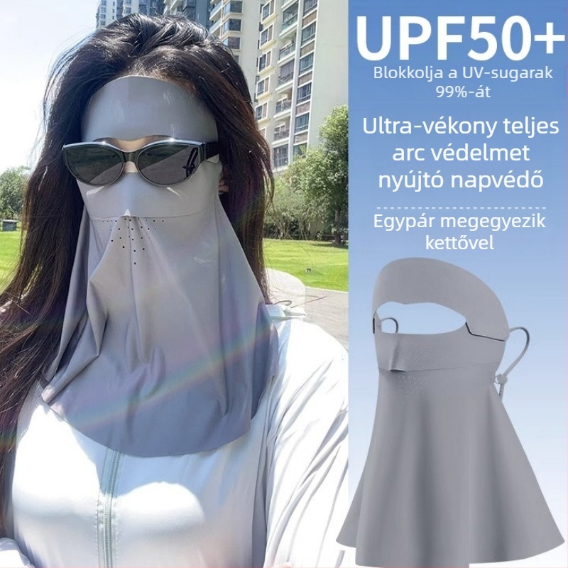 Ice Silk UV-védő arcmaszk teljes arcon és nyakon fedéssel, levehető Velcro, légáteresztő