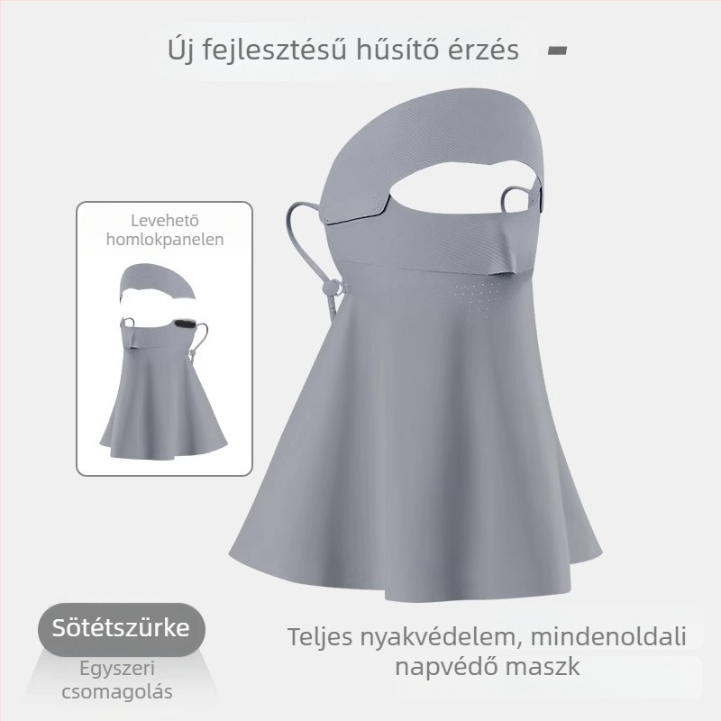 Ice Silk UV-védő arcmaszk teljes arcon és nyakon fedéssel, levehető Velcro, légáteresztő