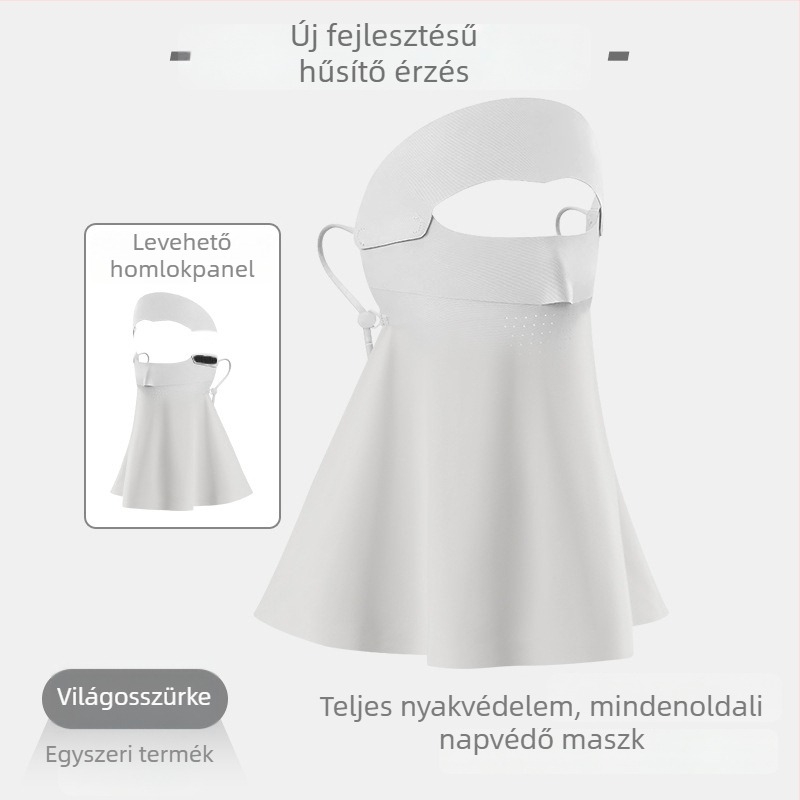 Ice Silk UV-védő arcmaszk teljes arcon és nyakon fedéssel, levehető Velcro, légáteresztő