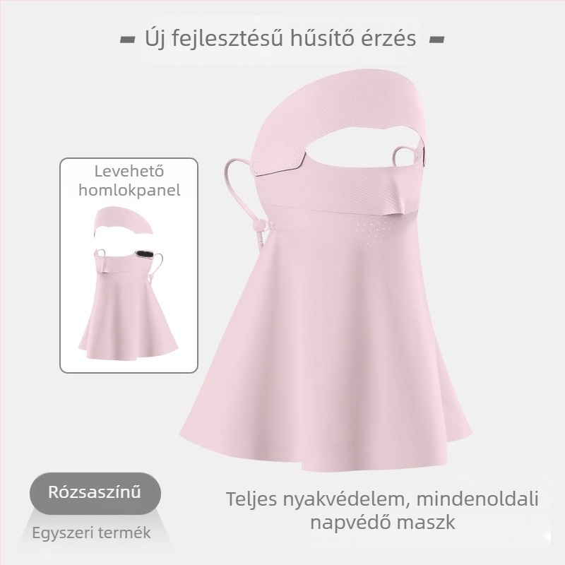 Ice Silk UV-védő arcmaszk teljes arcon és nyakon fedéssel, levehető Velcro, légáteresztő