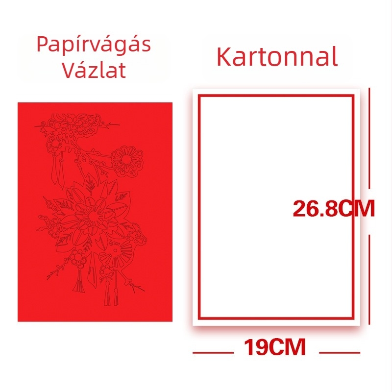 Kézzel készített papírvágott műalkotás, kínai stílusú mintákkal: virágok, madarak, zodiákus, gyümölcsök; ablakdísz a tavaszi ünnepre