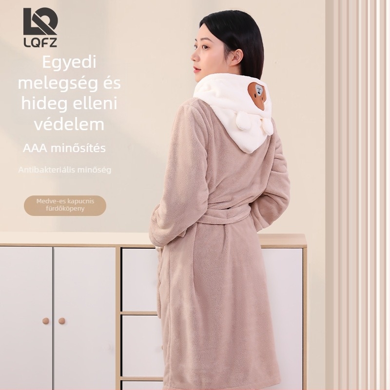 Fürdőköntös kapucnival babáknak, korall plüssből, vastag és nedvszívó, hímzett, uniszex