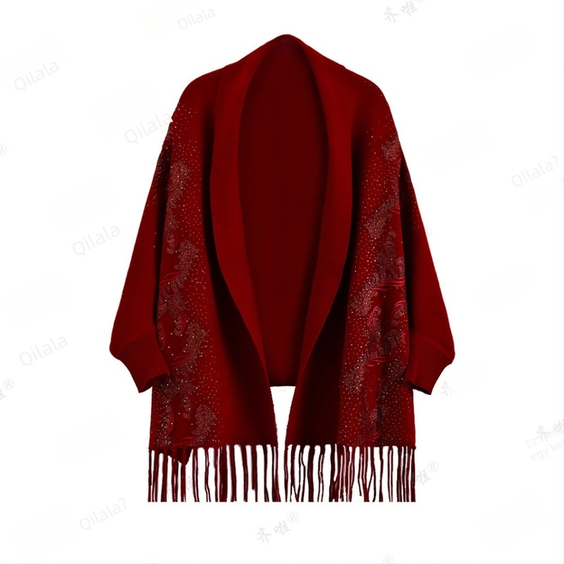 Elegáns női palást virágos hímzéssel, akril/műszálas gyapjú, hosszú szabású, téli–tavaszi–őszre megfelelő, jacquard kötés