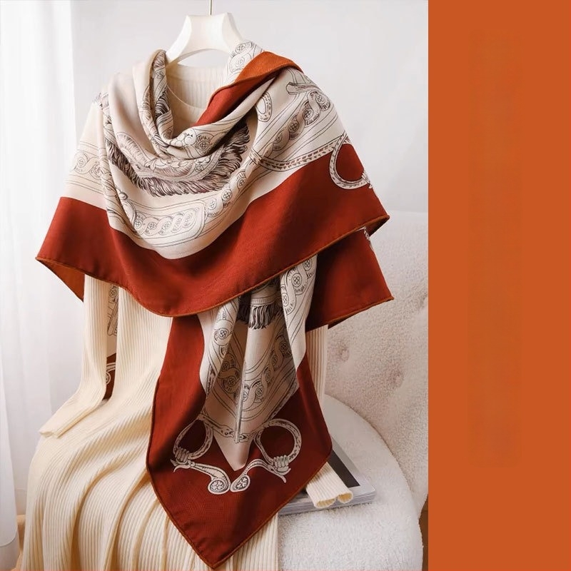 Négyszögletű sál, kétoldalas, selyem–gyapjú keverék, vintage kashew virág minta, twill szövés, Hangzhou eredet
