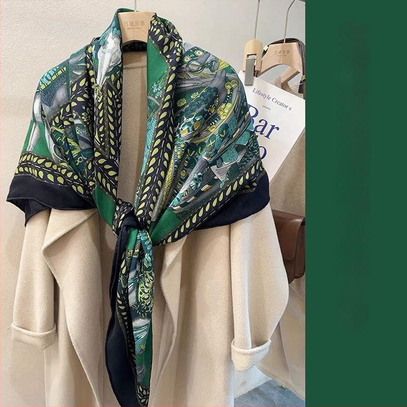 Négyszögletű sál, kétoldalas, selyem–gyapjú keverék, vintage kashew virág minta, twill szövés, Hangzhou eredet