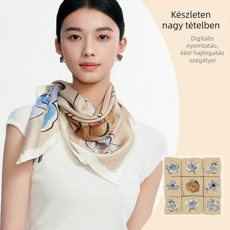 Huataisilkstore — 100% selyem, eredeti dizájn, nyomtatás, négyszögletes selyemsál, ősz 2025