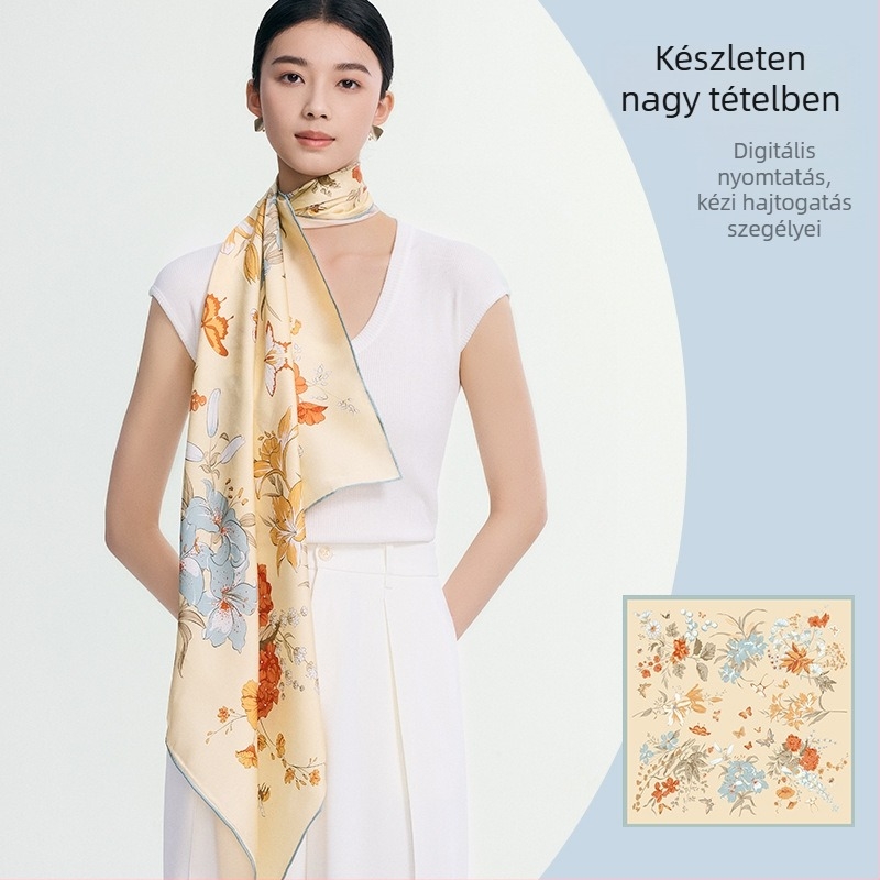 Huataisilkstore — 100% selyem, eredeti dizájn, nyomtatás, négyszögletes selyemsál, ősz 2025