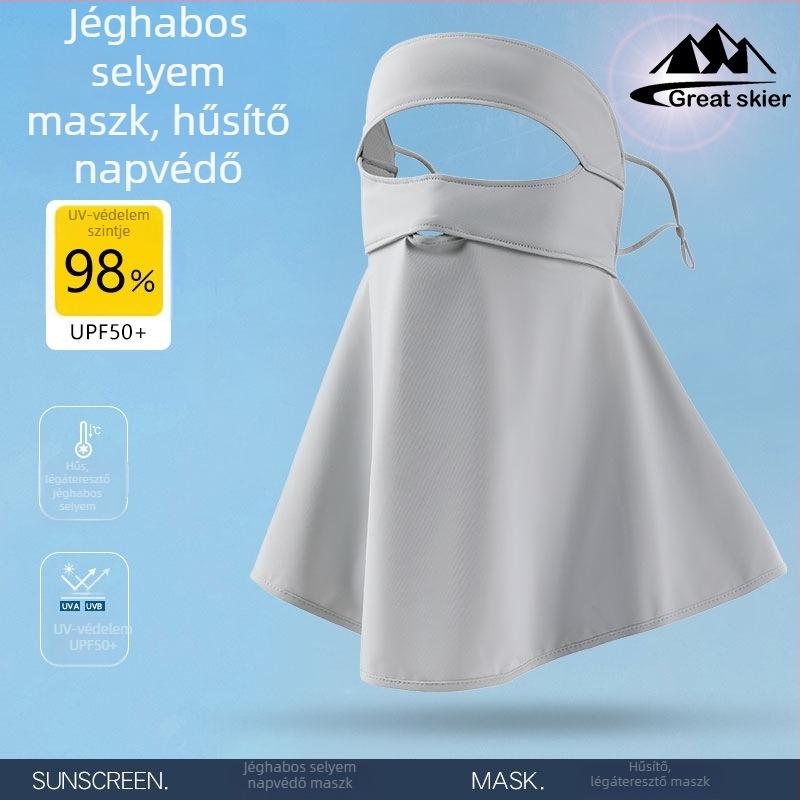 Ice Silk UV-védett arc- és nyakmaszk teljes arcfedéssel, gyorsan száradó, lélegző nylon-spandex keverék kültéri kerékpározáshoz