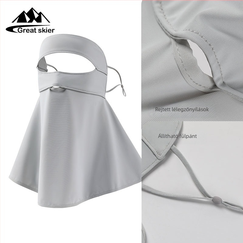 Ice Silk UV-védett arc- és nyakmaszk teljes arcfedéssel, gyorsan száradó, lélegző nylon-spandex keverék kültéri kerékpározáshoz