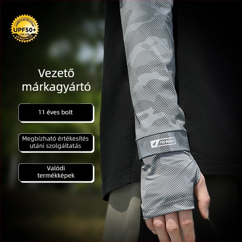 Ice Silk kamufláz ujjvédők nyárra — UV védelem, szélálló, Nylon 96%+