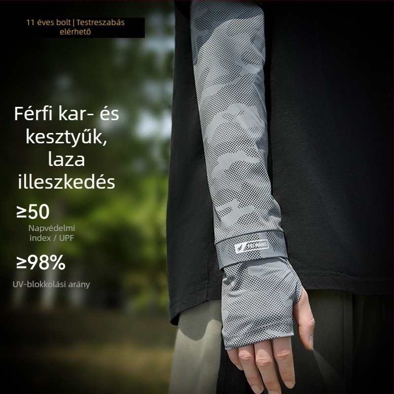 Ice Silk kamufláz ujjvédők nyárra — UV védelem, szélálló, Nylon 96%+