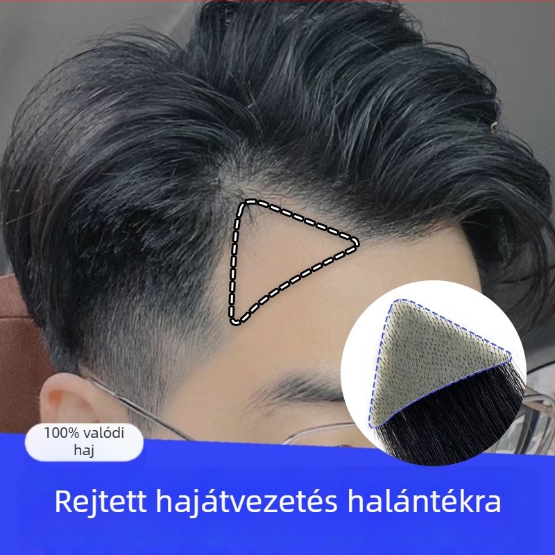 Férfiaknak szóló M-formájú hajvonalú paruka oldalsó hajvonalakkal, kézzel font emberi hajból, festhető