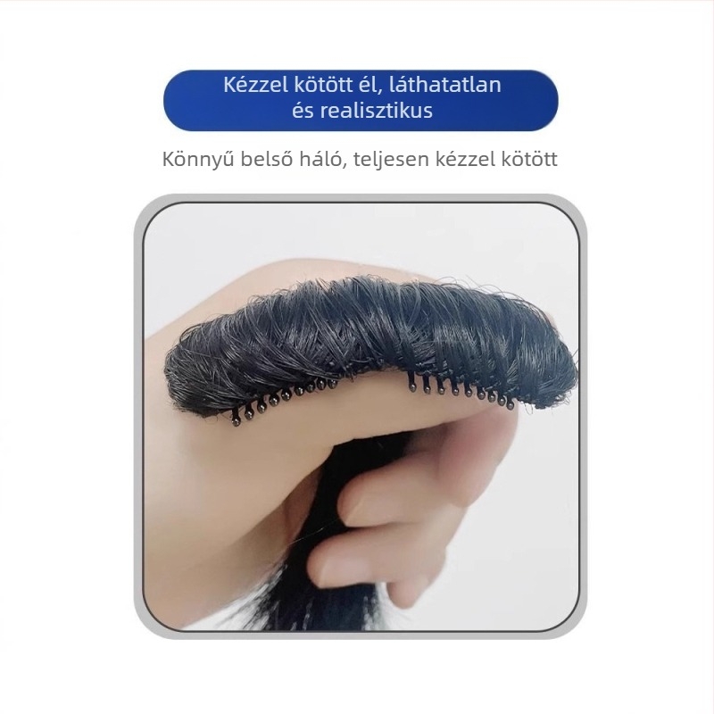 Férfi hajvonal paróka - kézzel szőtt, hosszú emberi haj, hajvonal fedés, festhető
